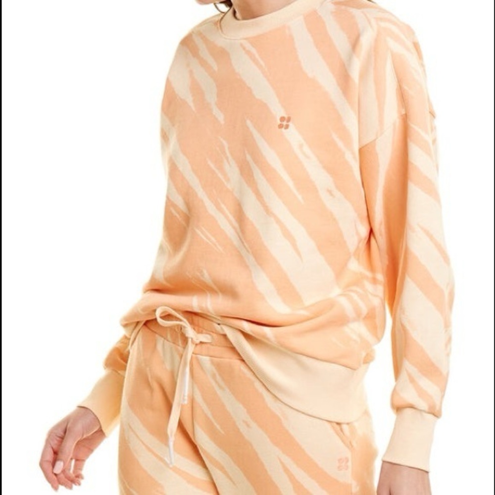 Sweaty Betty Peach and Cream Zebra Print Crewneck Sweatshirt Size Large